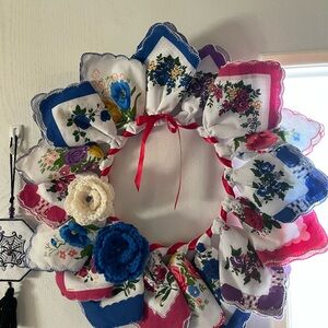 Floral Handkerchief Wreath with Red Accents